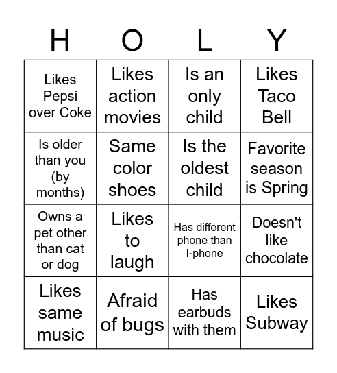 Untitled Bingo Card