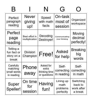 B's Bingo Card