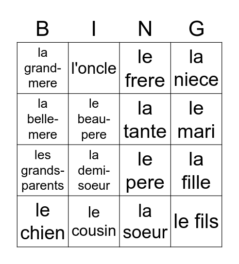 La famille Bingo Card