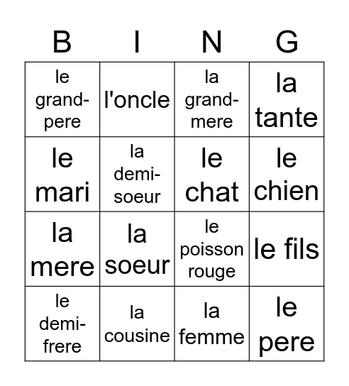 La famille Bingo Card