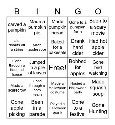 Fall - Have You Ever? Bingo Card