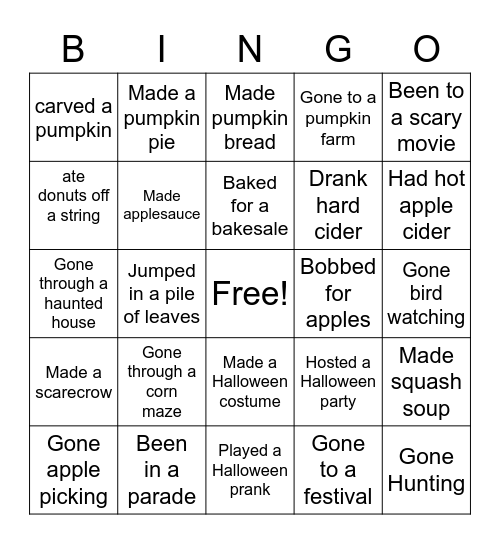 Fall - Have You Ever? Bingo Card