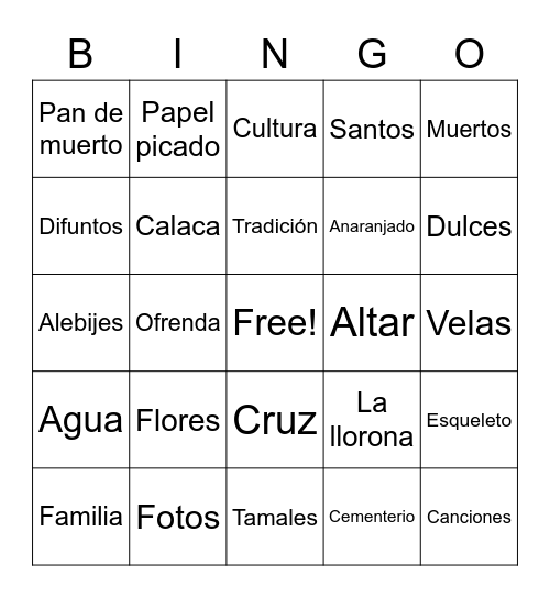 Día de Muertos Bingo Card