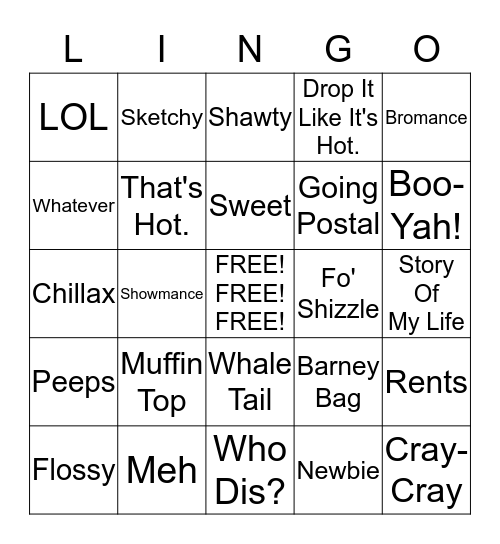 LINGO BINGO OF THE 2000'S Bingo Card