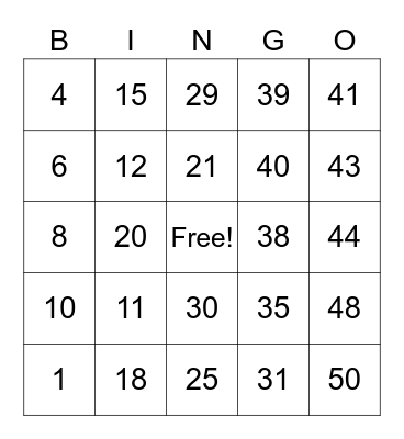 spanish bingo Card