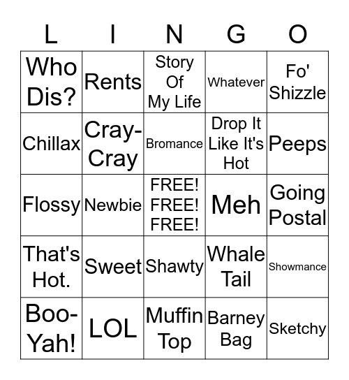 LINGO BINGO OF THE 2000'S Bingo Card