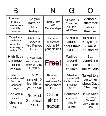 Aire Serv / CSR Bingo Card