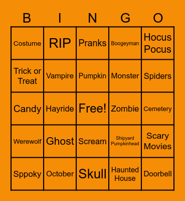 Halloween Bingo Card