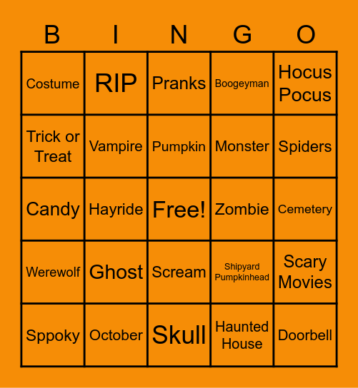 Halloween Bingo Card