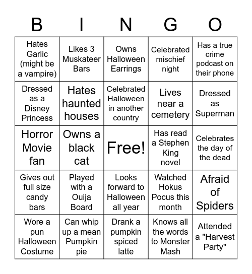 Halloween Bingo Card