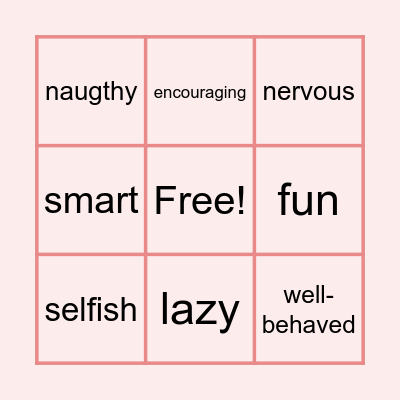 Personality Traits Bingo Card