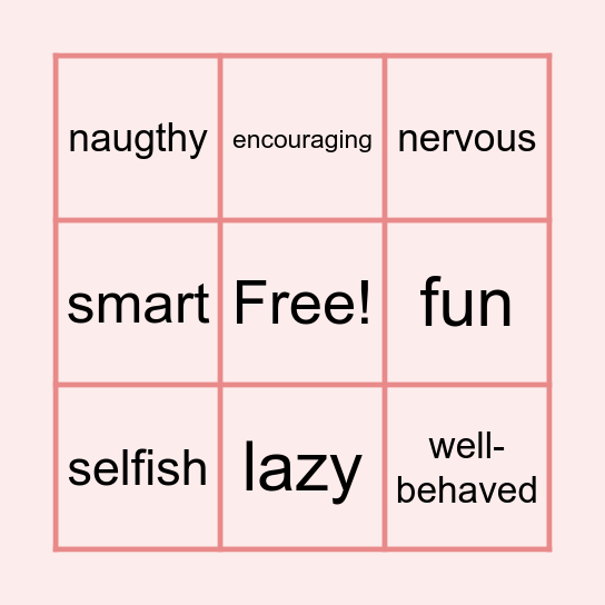 Personality Traits Bingo Card