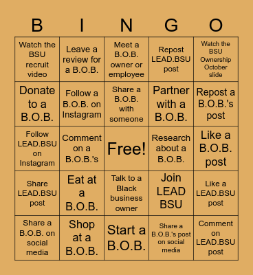 BSU Ownership October BINGO Card