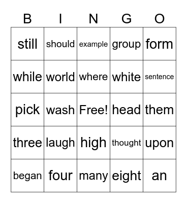 Sight Words Bingo 2 Bingo Card