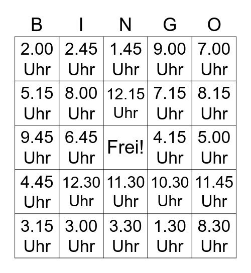 Deutsche Uhrzeit-Teil 1 Bingo Card