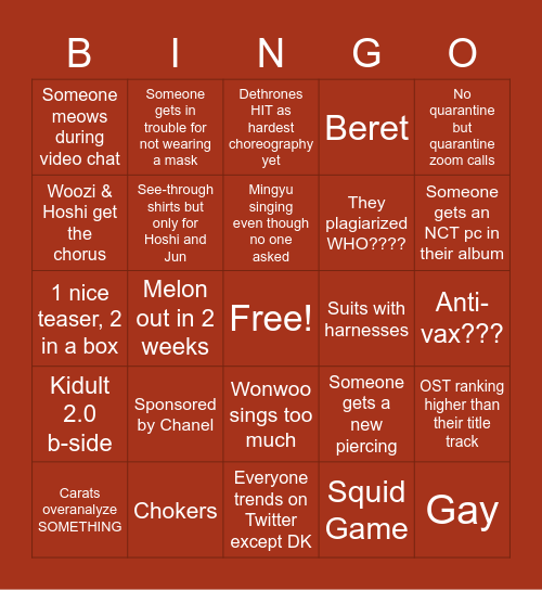 Attacca Bingo Card