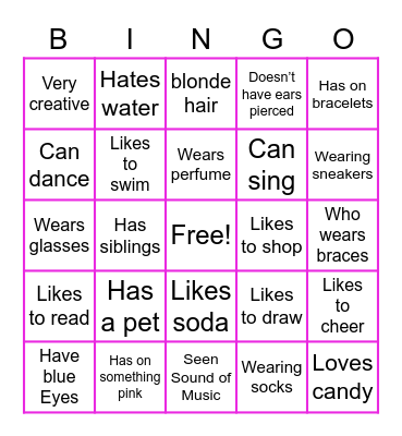 Get to know you! Bingo Card