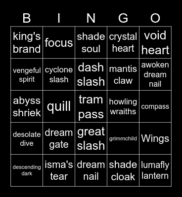 Hollow Knight Bingo Card