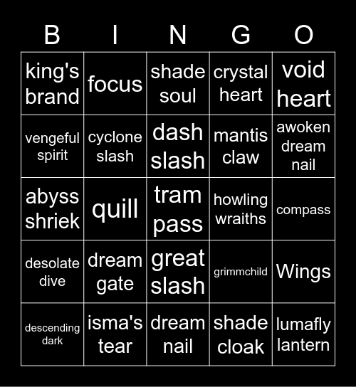 Hollow Knight Bingo Card