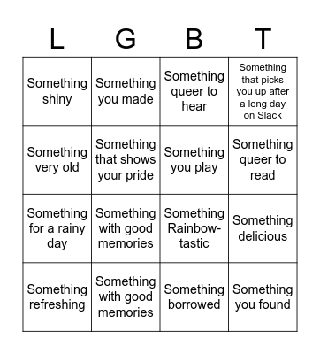 Bingo: Queer at Home Edition Bingo Card