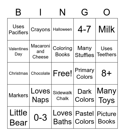Age Regression Bingo Card