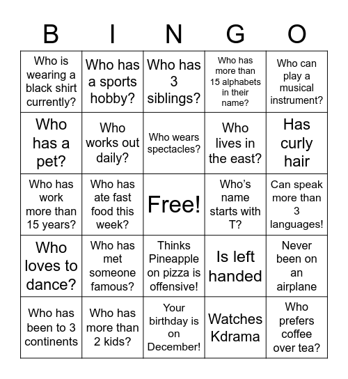 HR Human Bingo Card