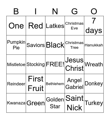 Holiday Bingo Card