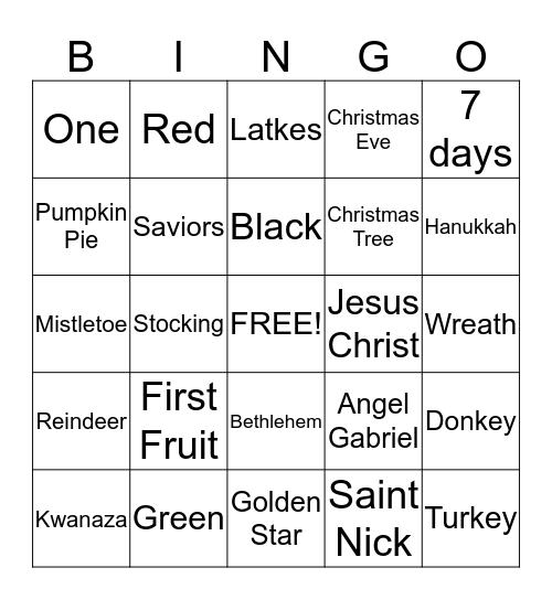 Holiday Bingo Card