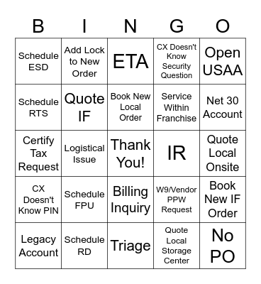 Customer Service Week Bingo Card