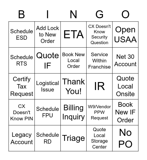 Customer Service Week Bingo Card