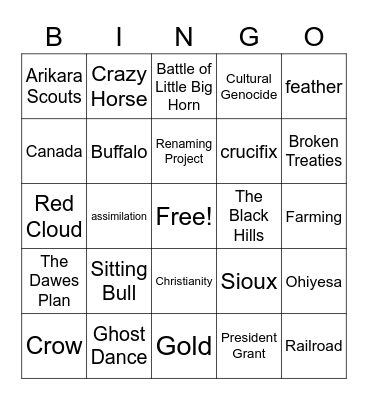 Bury My Heart at Wounded Knee Bingo Card