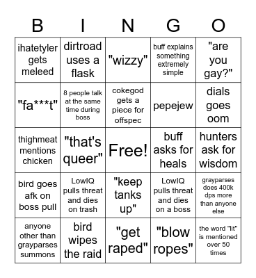 Planet Fitness Raid Bingo! Bingo Card