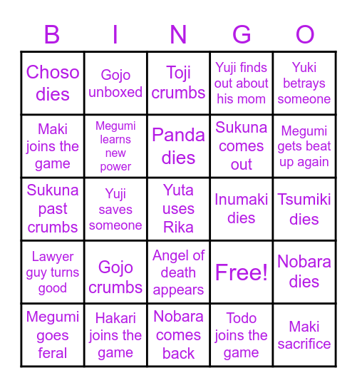 JJK Culling Games Bingo Card