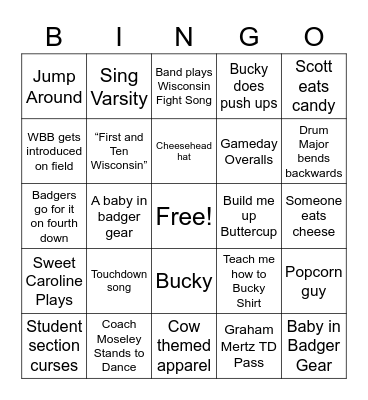 Wisconsin Football Bingo Card