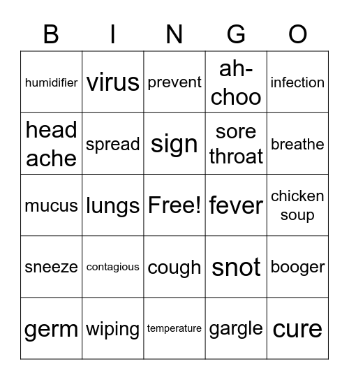 Sneezes and Siffles Bingo Card