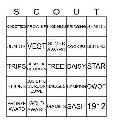 GIRL SCOUTS Bingo Card