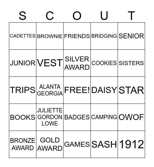 GIRL SCOUTS Bingo Card