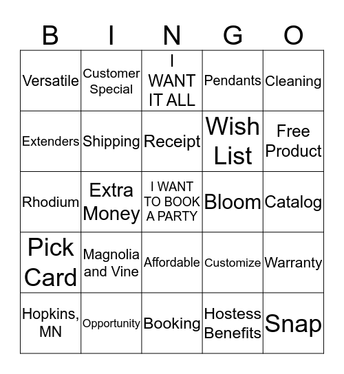 BLINGO Bingo Card