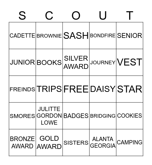 GIRL SCOUTS Bingo Card