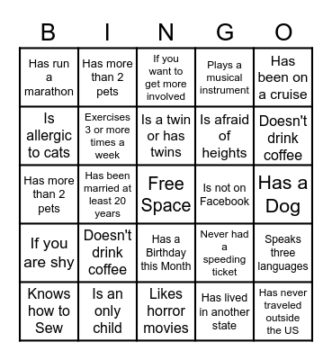 Get To Know You Bingo Card