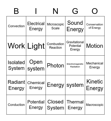 Energy Bingo Card