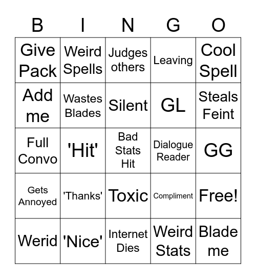 Team-up Bingo Card