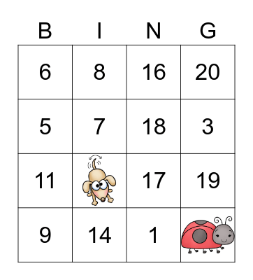 Number Bingo 1 - 20 Bingo Card