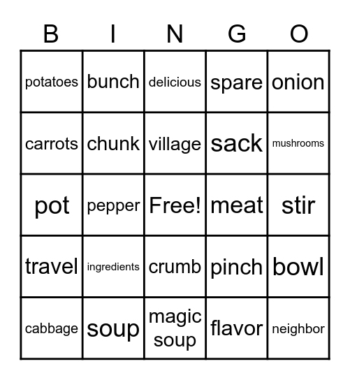 Stone Soup, A World Folktale Bingo Card