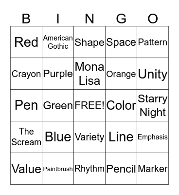 Art Bingo Card