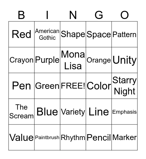 Art Bingo Card