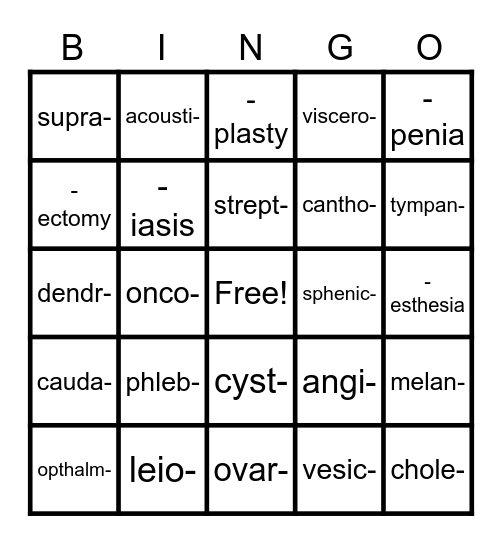 MEDICAL TERMS BINGO Card