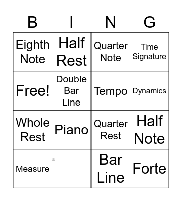 Music Bingo Card