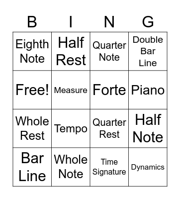 Music Bingo Card