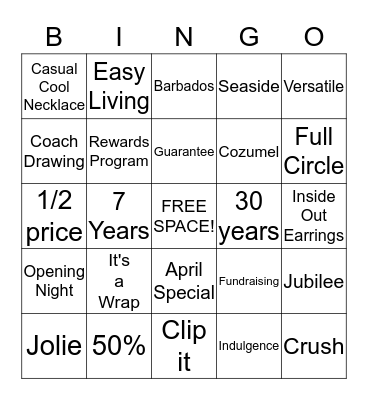 BLINGO Bingo Card